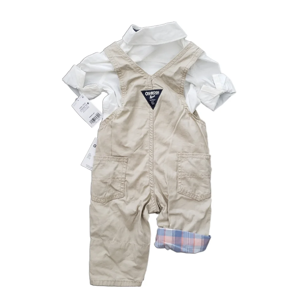 NWT Baby B'Gosh 6m Foldover Plaid Cuff  Overalls with White Dress Shirt